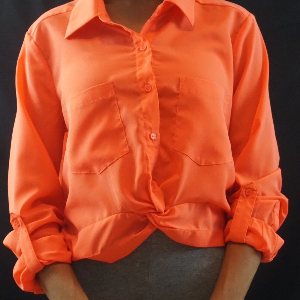 Orange button down blouse